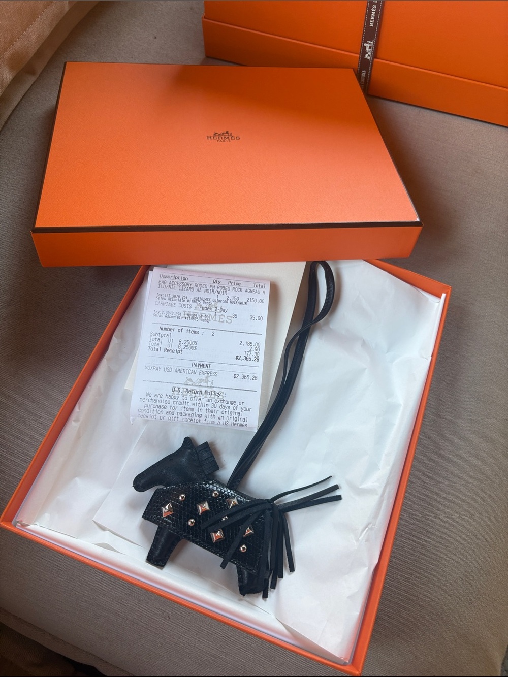 Hermès Black Rodeo Charm with Gold Studs